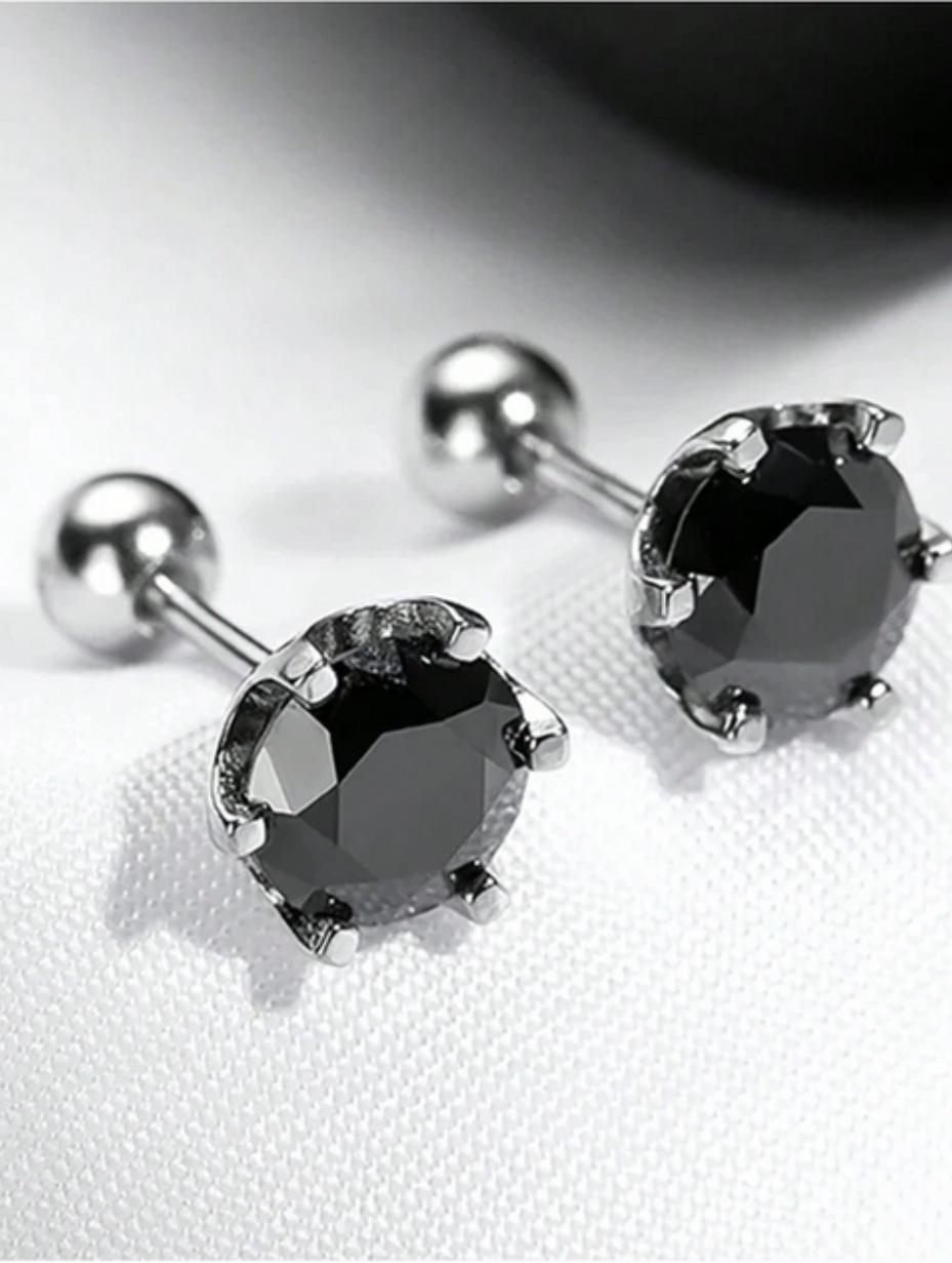 Black Moissanite Stud Earrings | Sterling Silver