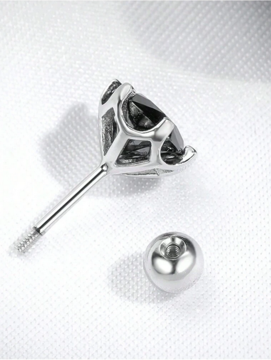 Black Moissanite Stud Earrings | Sterling Silver