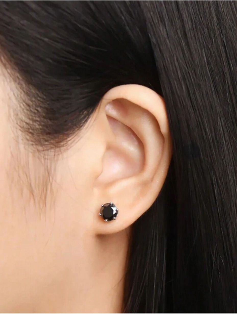 Black Moissanite Stud Earrings | Sterling Silver