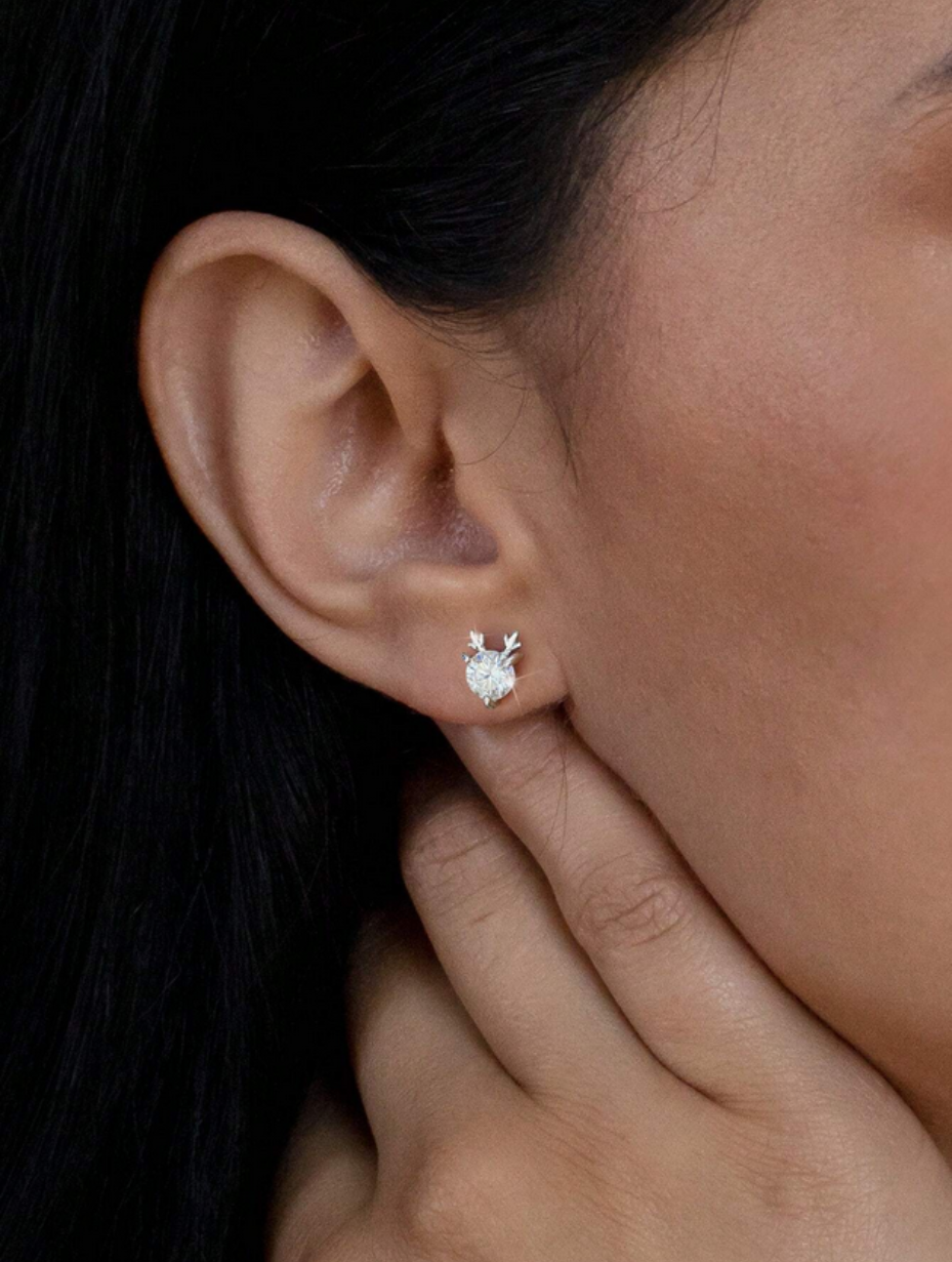 Elegant Moissanite Elk Earrings | Sterling Silver