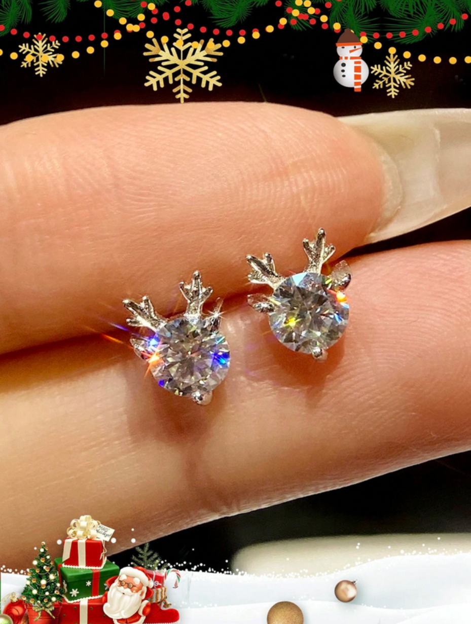 Elegant Moissanite Elk Earrings | Sterling Silver