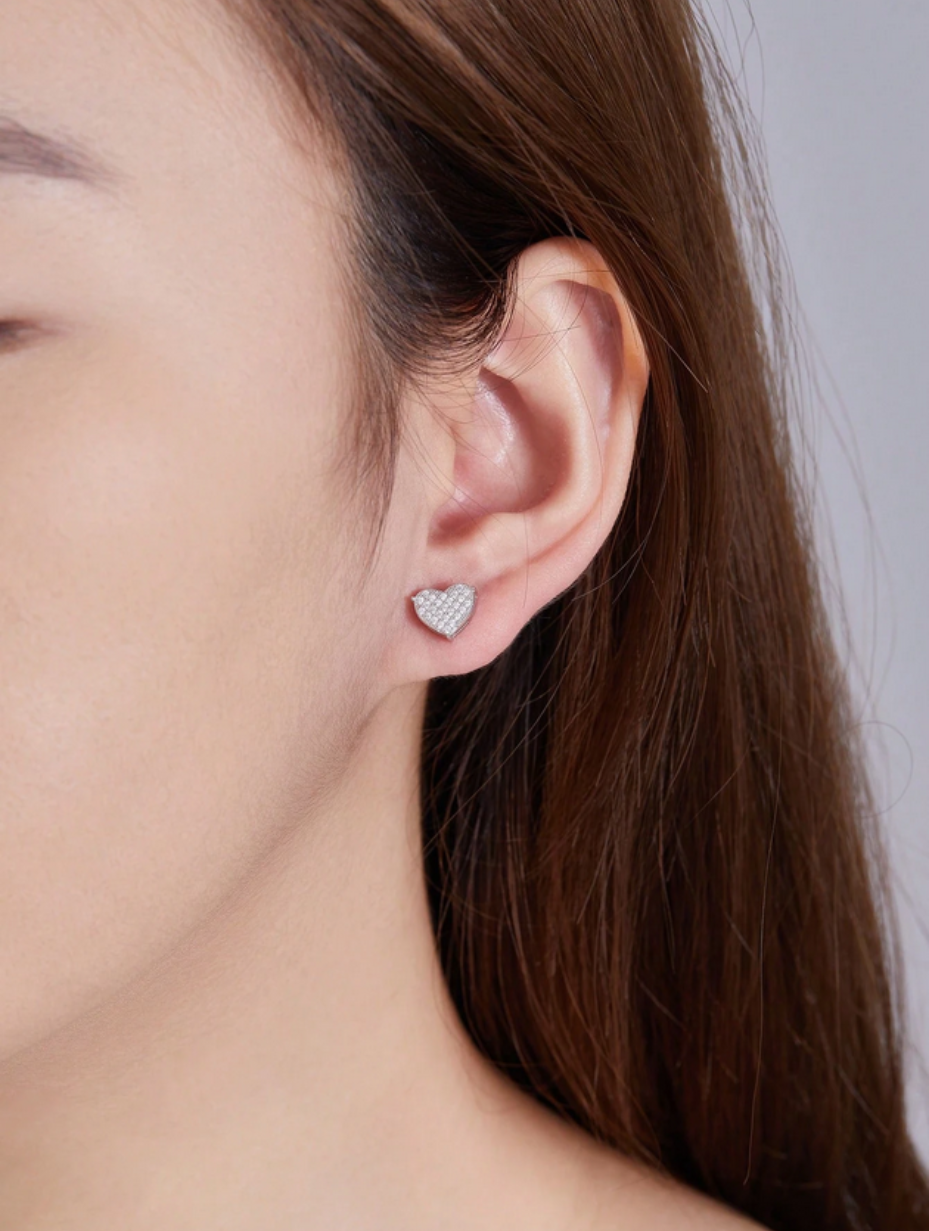 Elegant Heart-Shaped Moissanite Stud Earrings | Sterling Silver