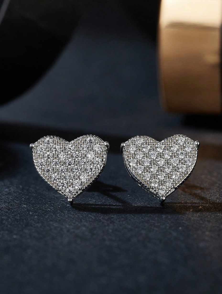 Elegant Heart-Shaped Moissanite Stud Earrings | Sterling Silver
