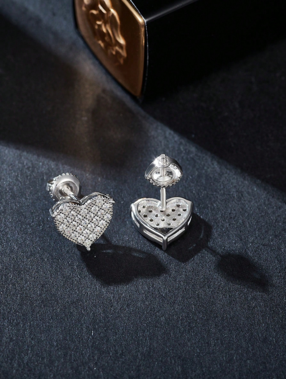 Elegant Heart-Shaped Moissanite Stud Earrings | Sterling Silver