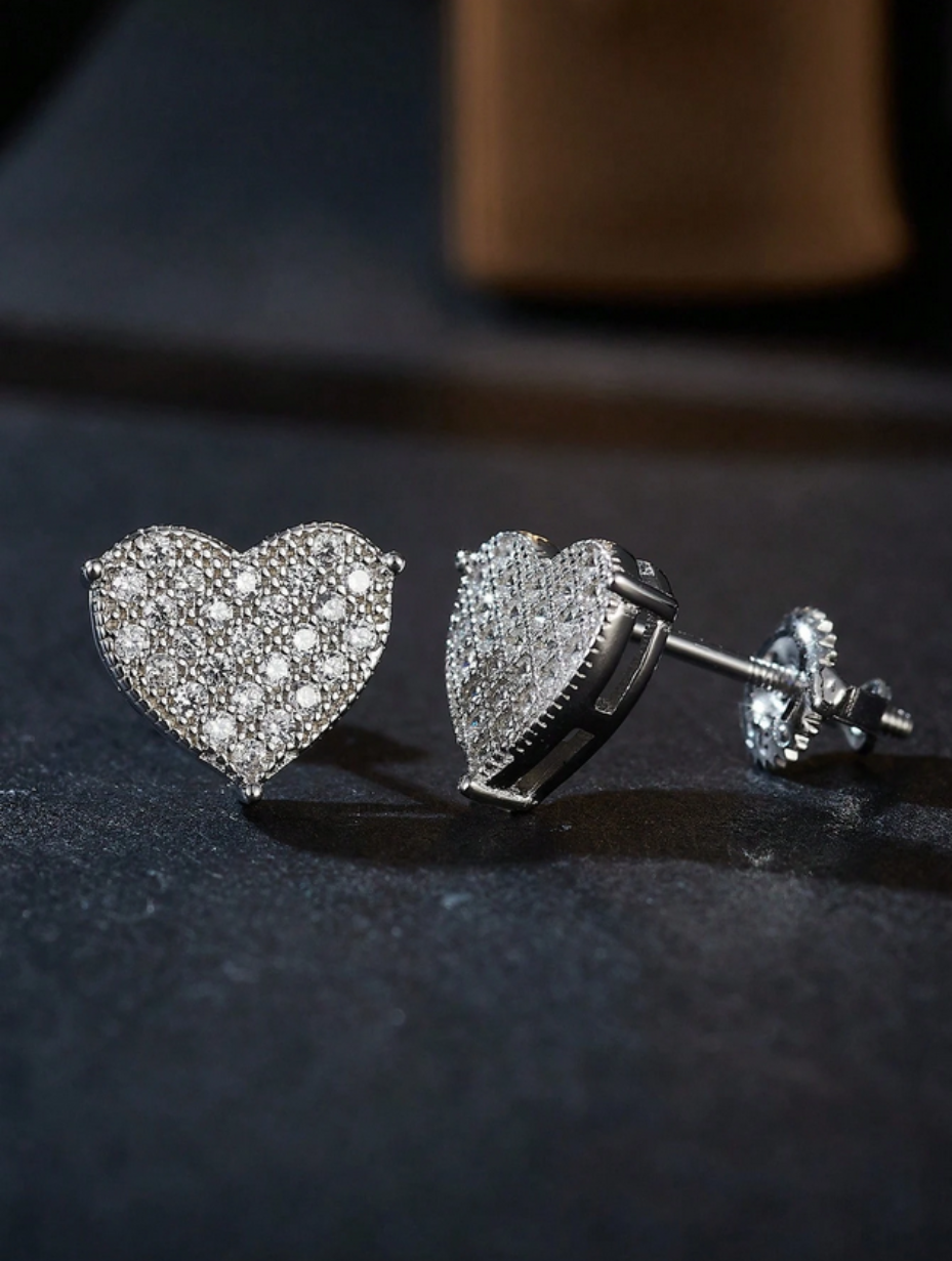 Elegant Heart-Shaped Moissanite Stud Earrings | Sterling Silver