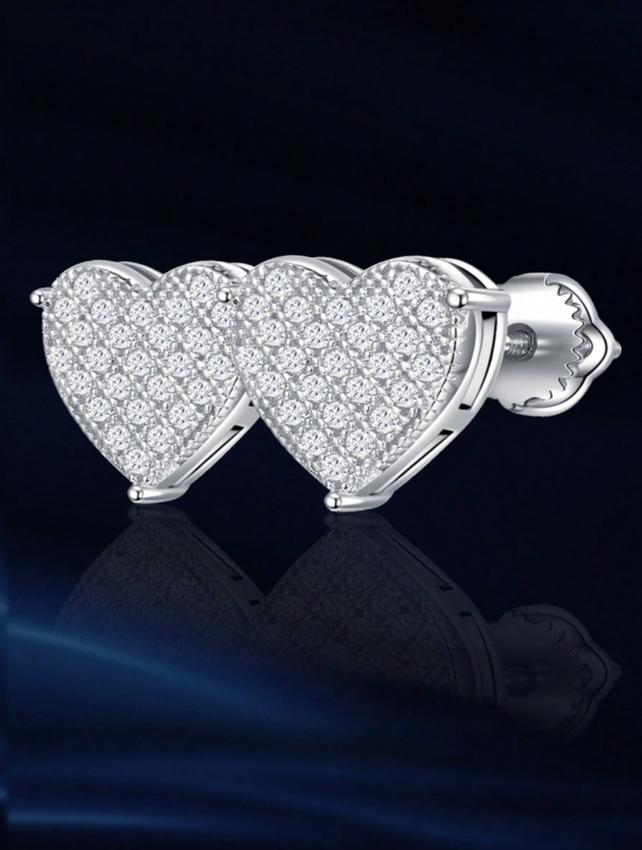Elegant Heart-Shaped Moissanite Stud Earrings | Sterling Silver