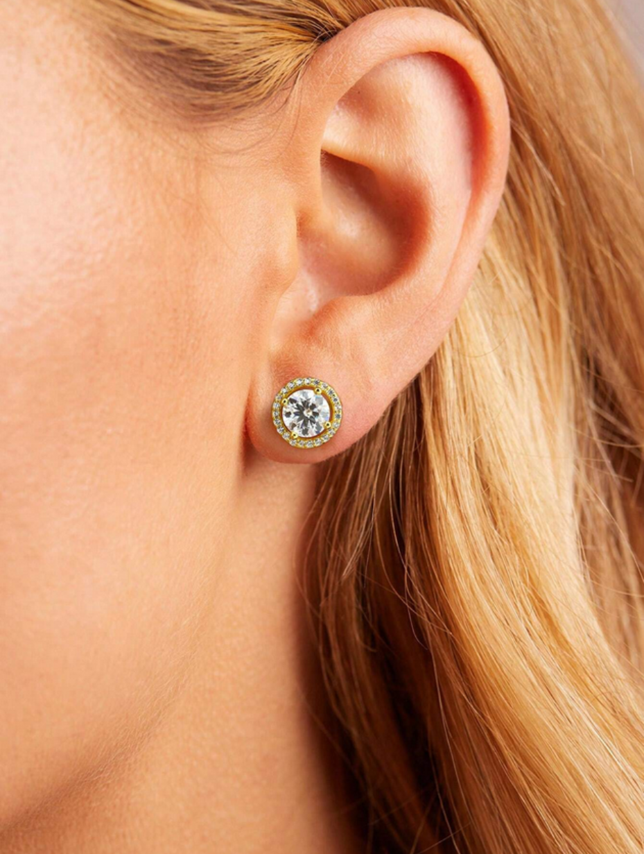S925 Sterling Silver Moissanite Round Stud Earrings | Timeless Luxury
