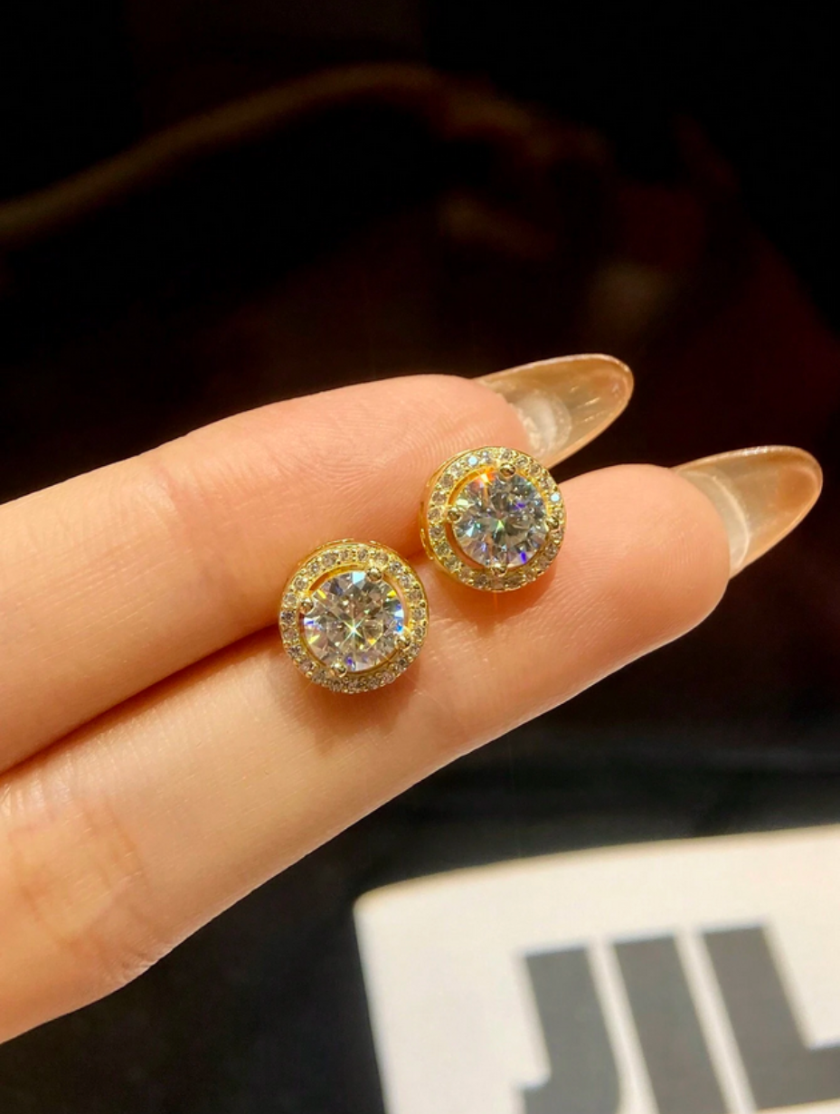 S925 Sterling Silver Moissanite Round Stud Earrings | Timeless Luxury