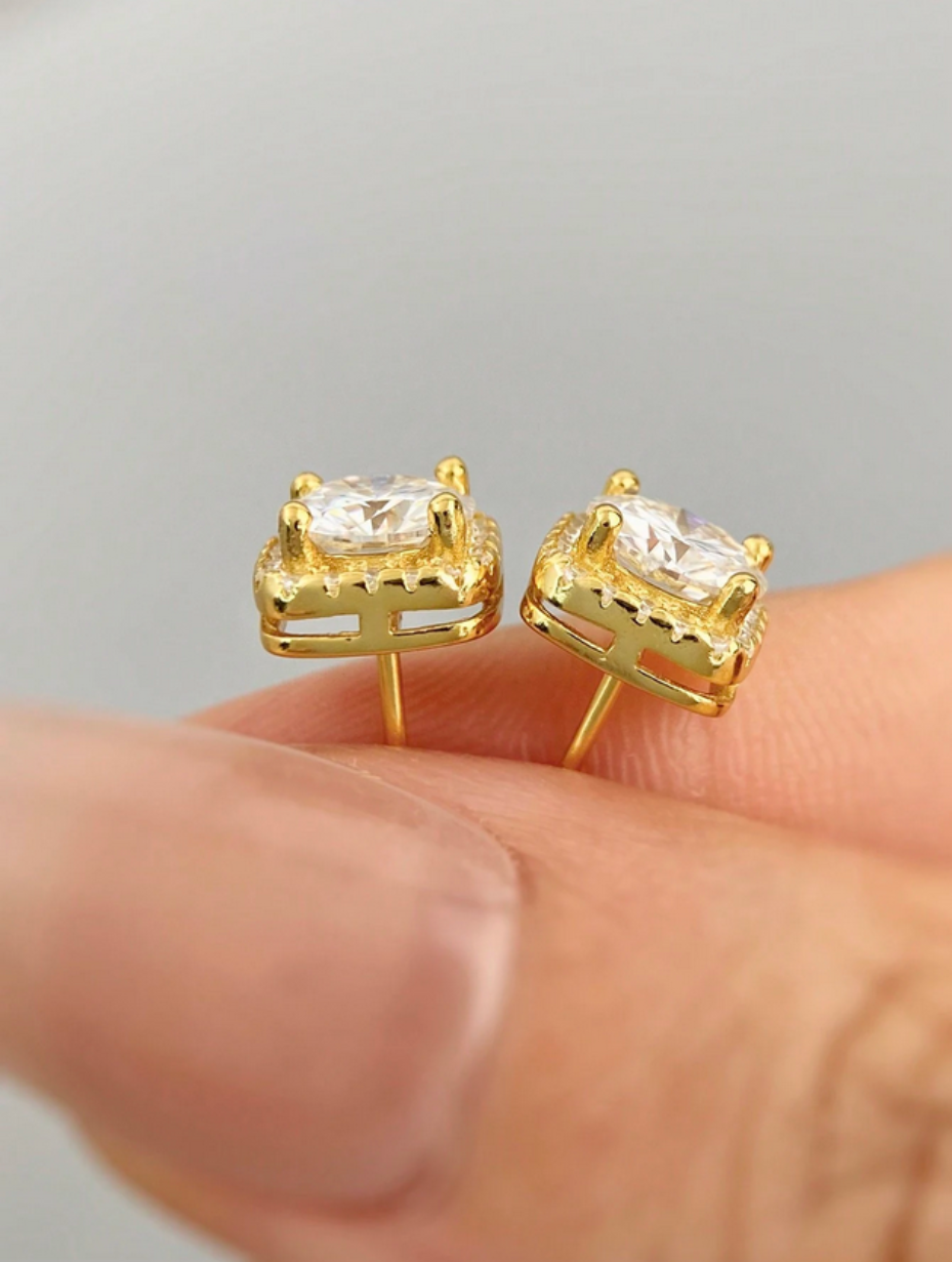 S925 Sterling Silver Moissanite Stud Earrings | Square Elegance