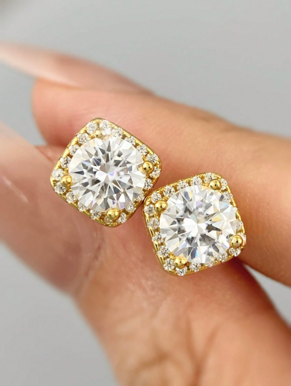 S925 Sterling Silver Moissanite Stud Earrings | Square Elegance