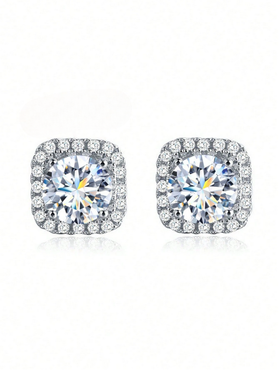 S925 Sterling Silver Moissanite Stud Earrings | Square Elegance