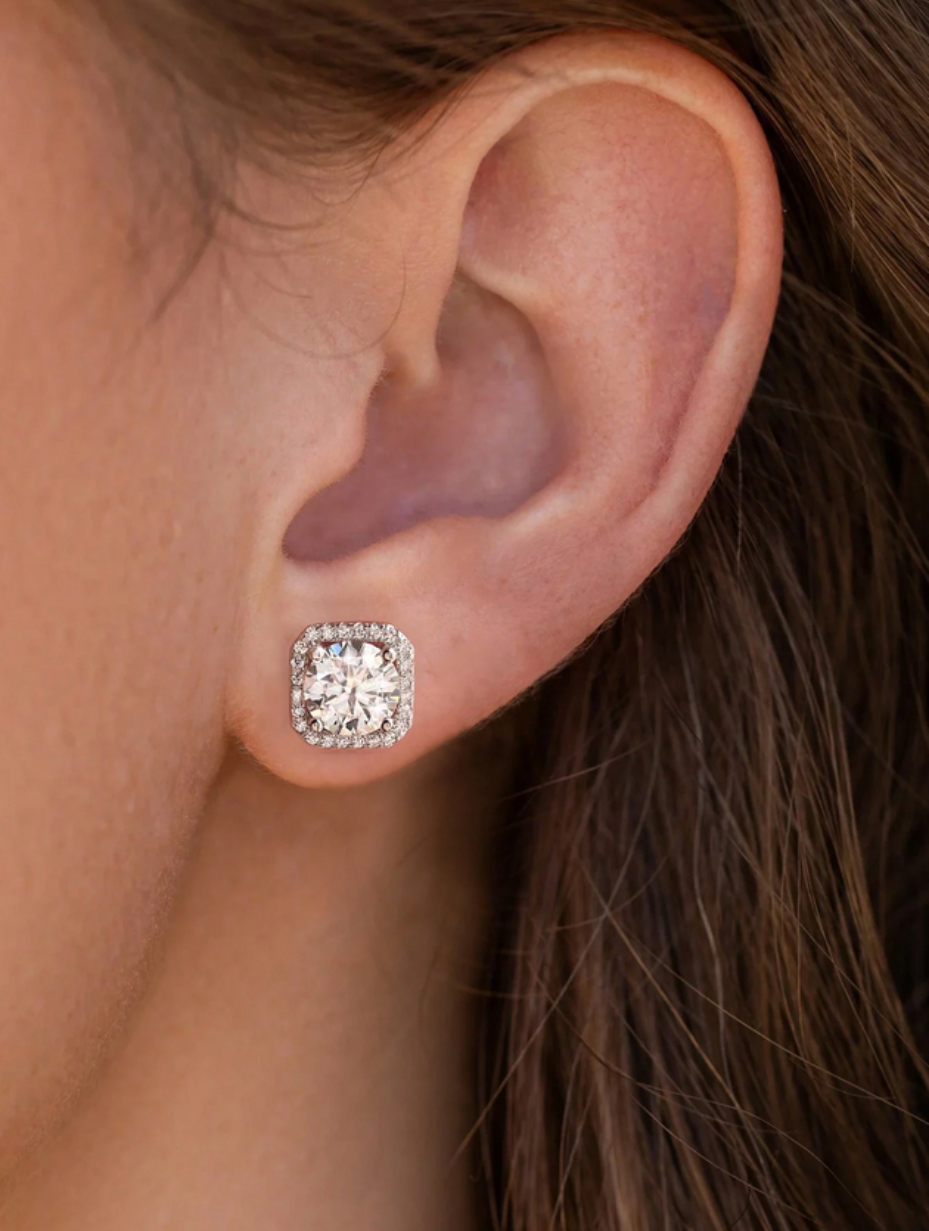 S925 Sterling Silver Moissanite Stud Earrings | Square Elegance
