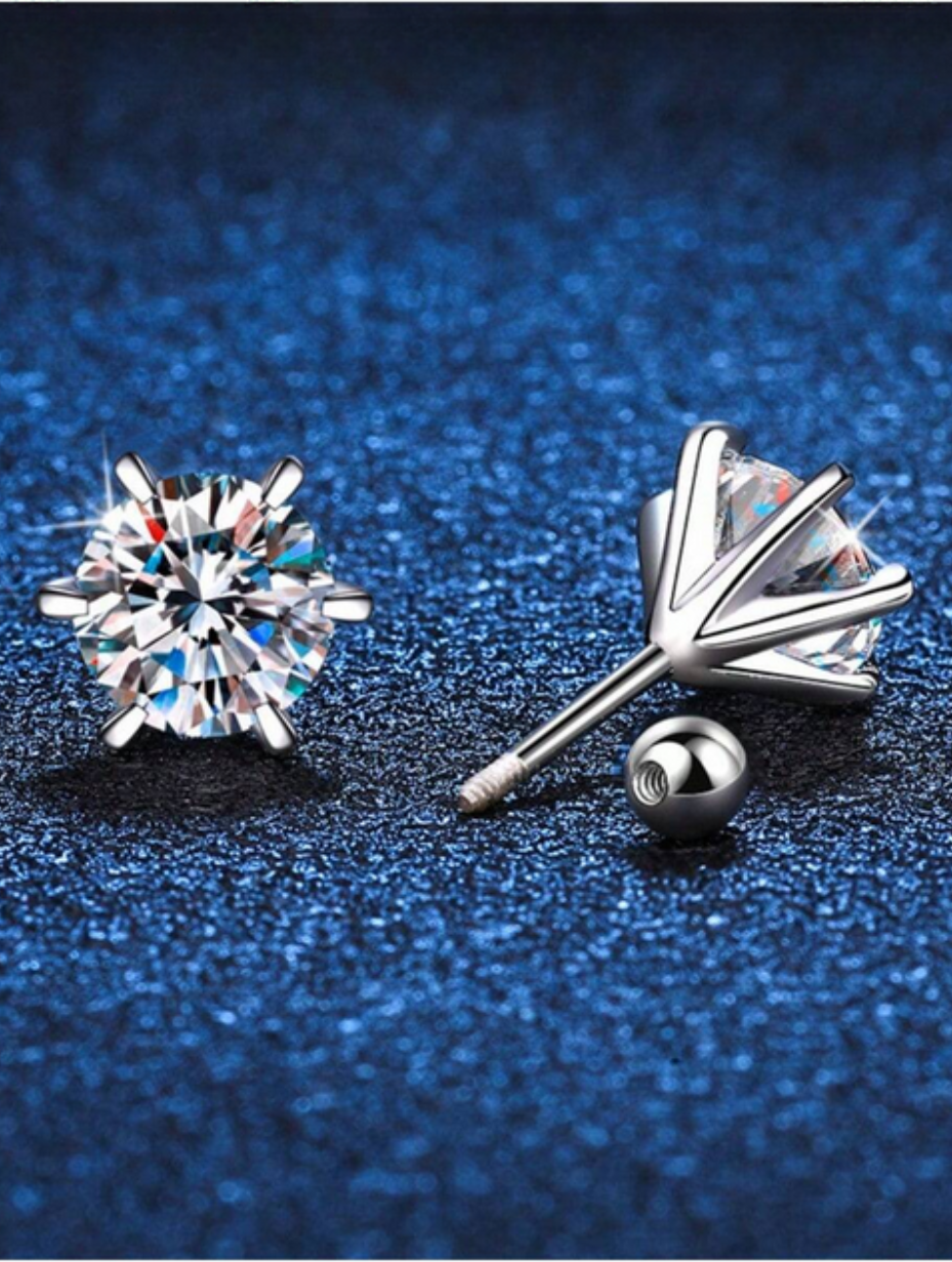 S925 Sterling Silver Moissanite Screw-Back Earrings | Timeless Sparkle