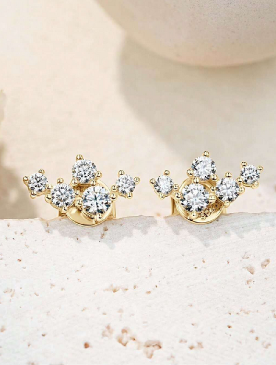 S925 Silver Moissanite Crown Stud Earrings | Radiant Beauty
