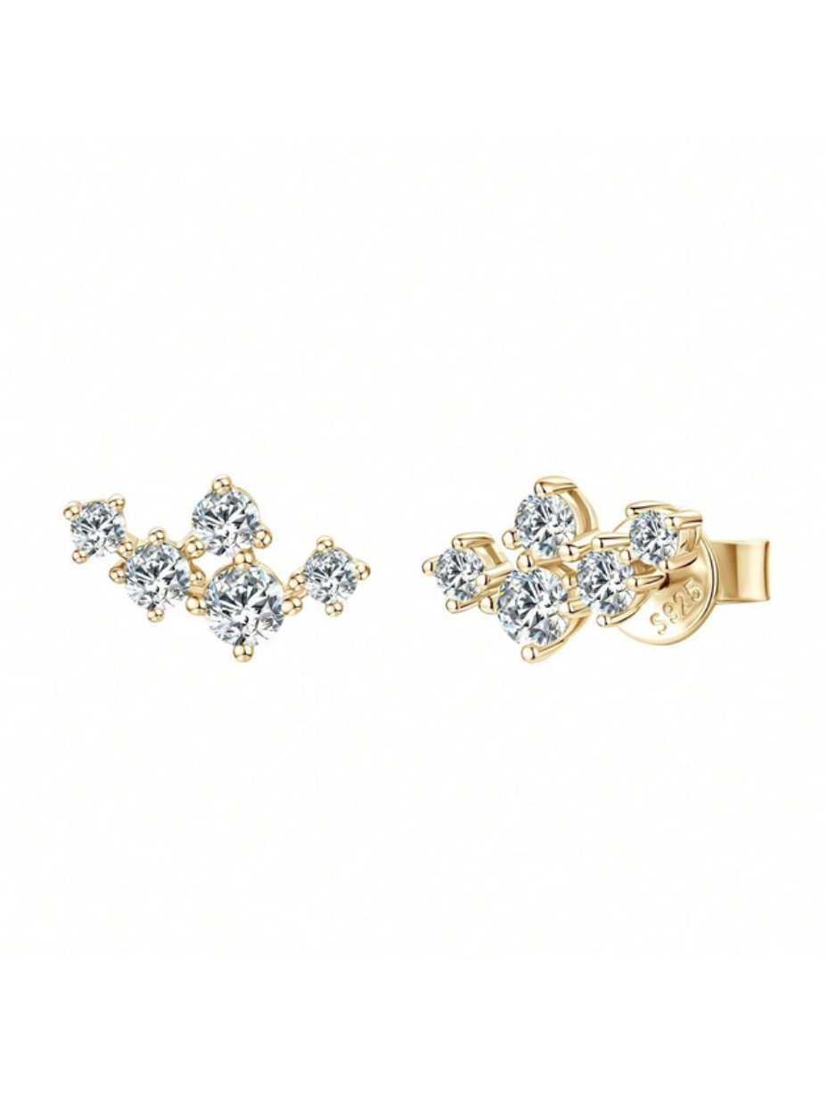 S925 Silver Moissanite Crown Stud Earrings | Radiant Beauty