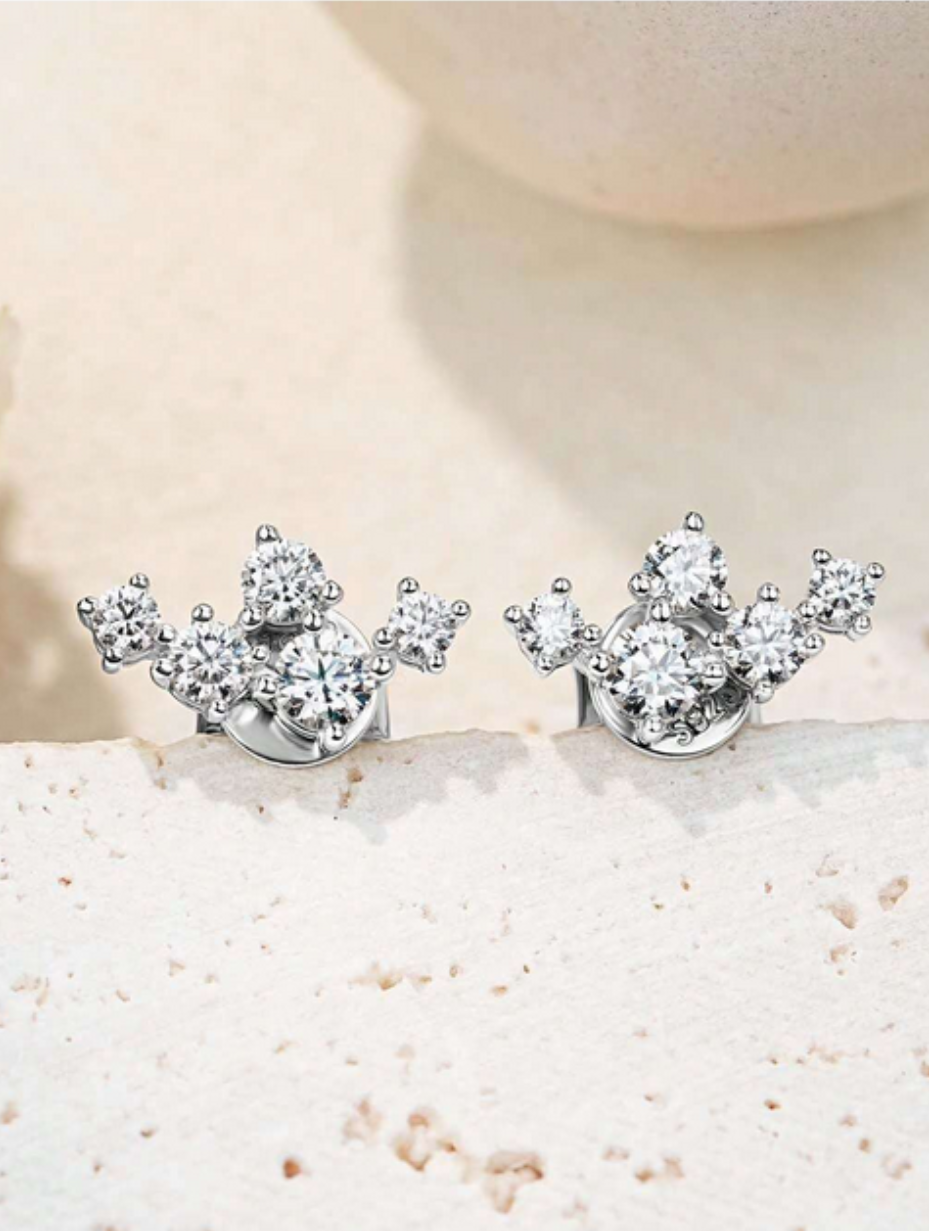 S925 Silver Moissanite Crown Stud Earrings | Radiant Beauty