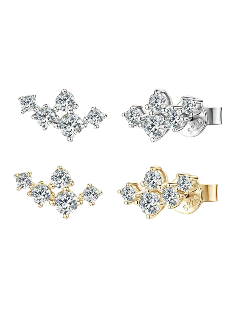 S925 Silver Moissanite Crown Stud Earrings | Radiant Beauty