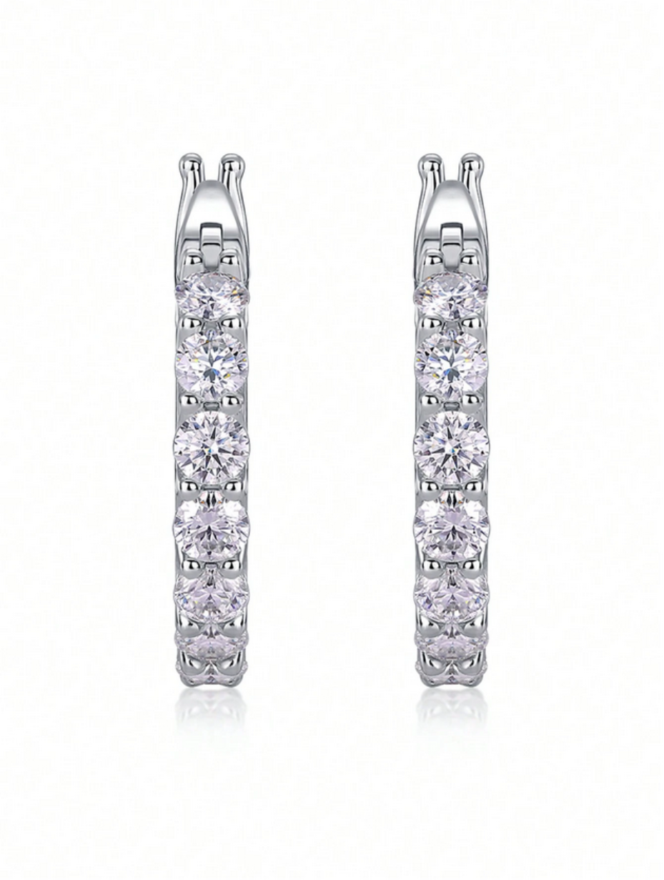 S925 Sterling Silver Moissanite Hoop Earrings | Round Elegance