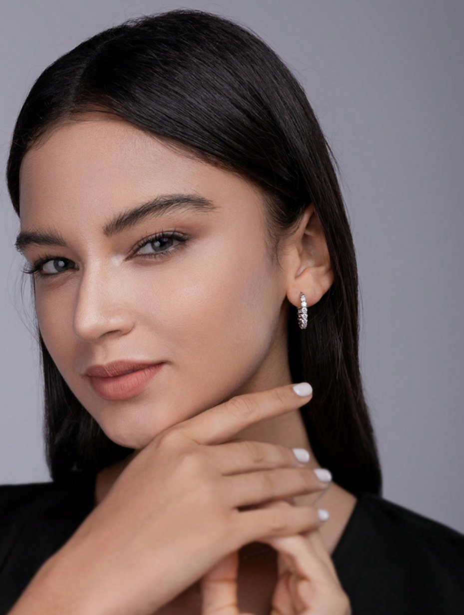 S925 Sterling Silver Moissanite Hoop Earrings | Round Elegance