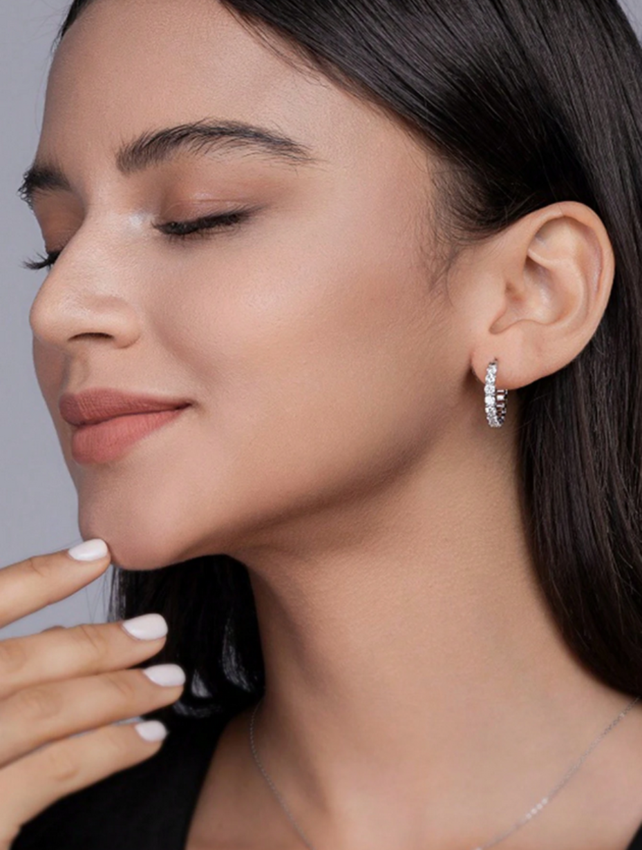 S925 Sterling Silver Moissanite Hoop Earrings | Round Elegance