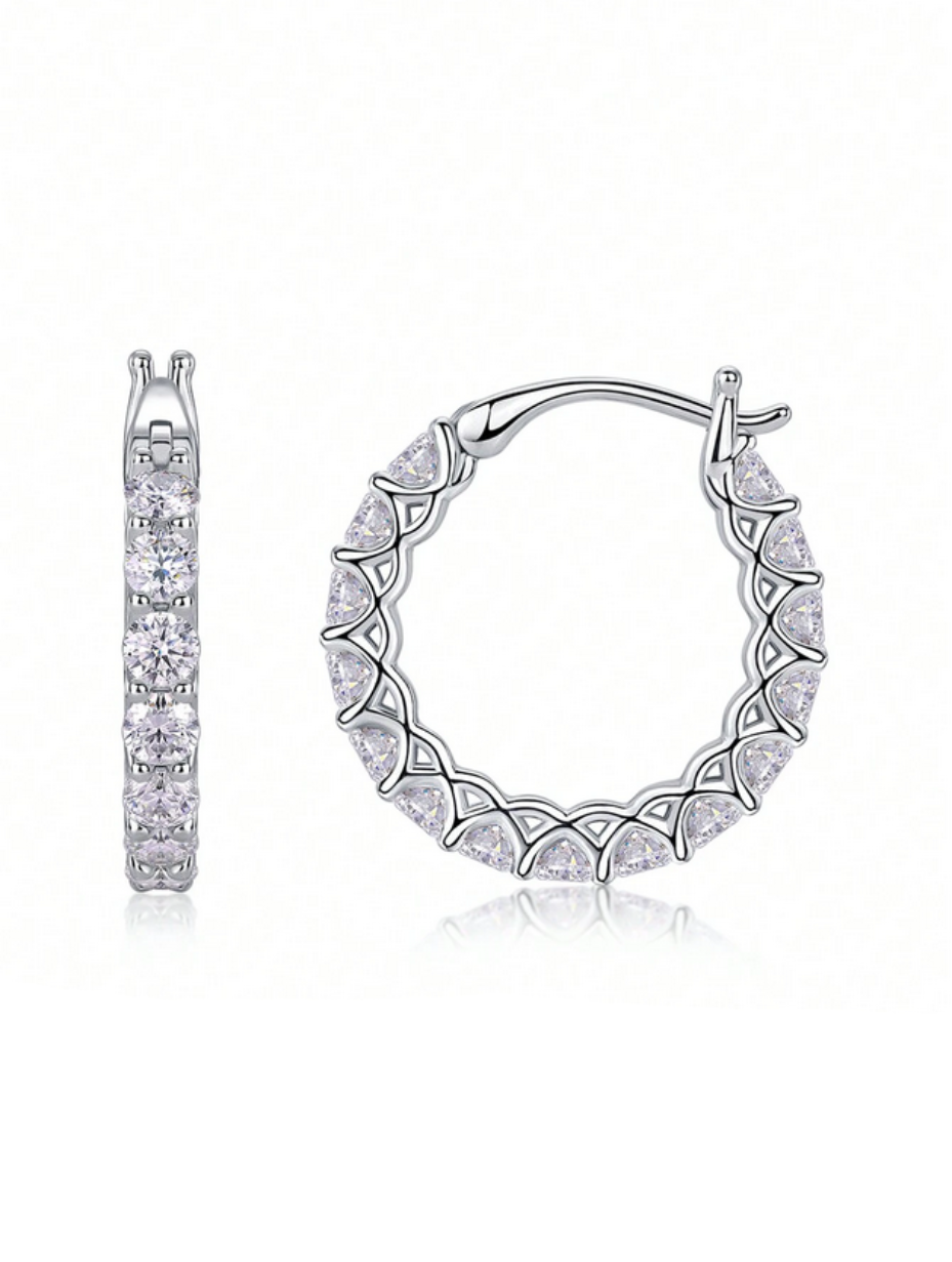 S925 Sterling Silver Moissanite Hoop Earrings | Round Elegance