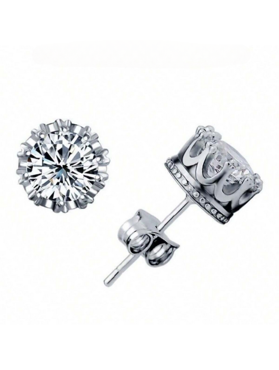 S925 Sterling Silver Crown Stud Earrings | Unisex Elegance