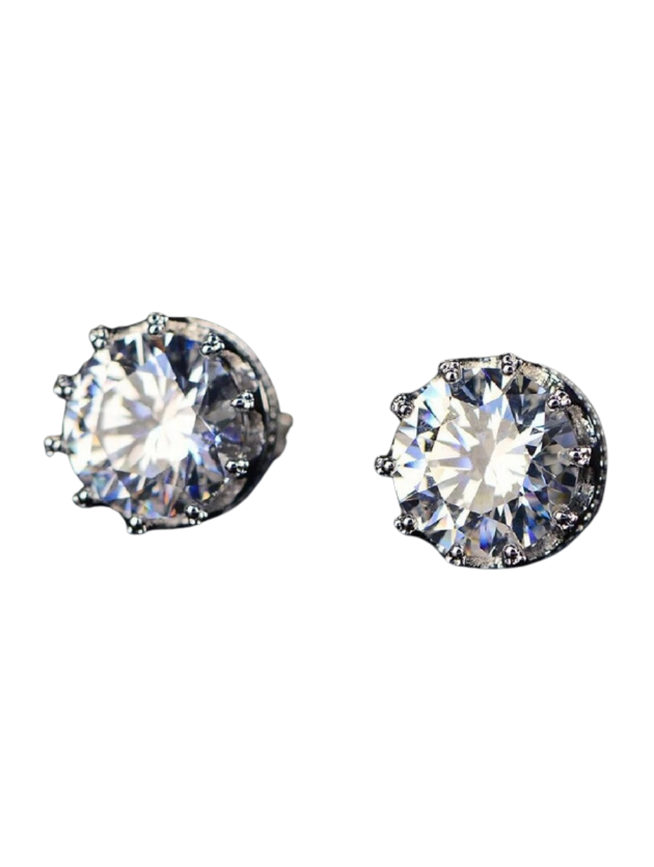 S925 Sterling Silver Crown Stud Earrings | Unisex Elegance