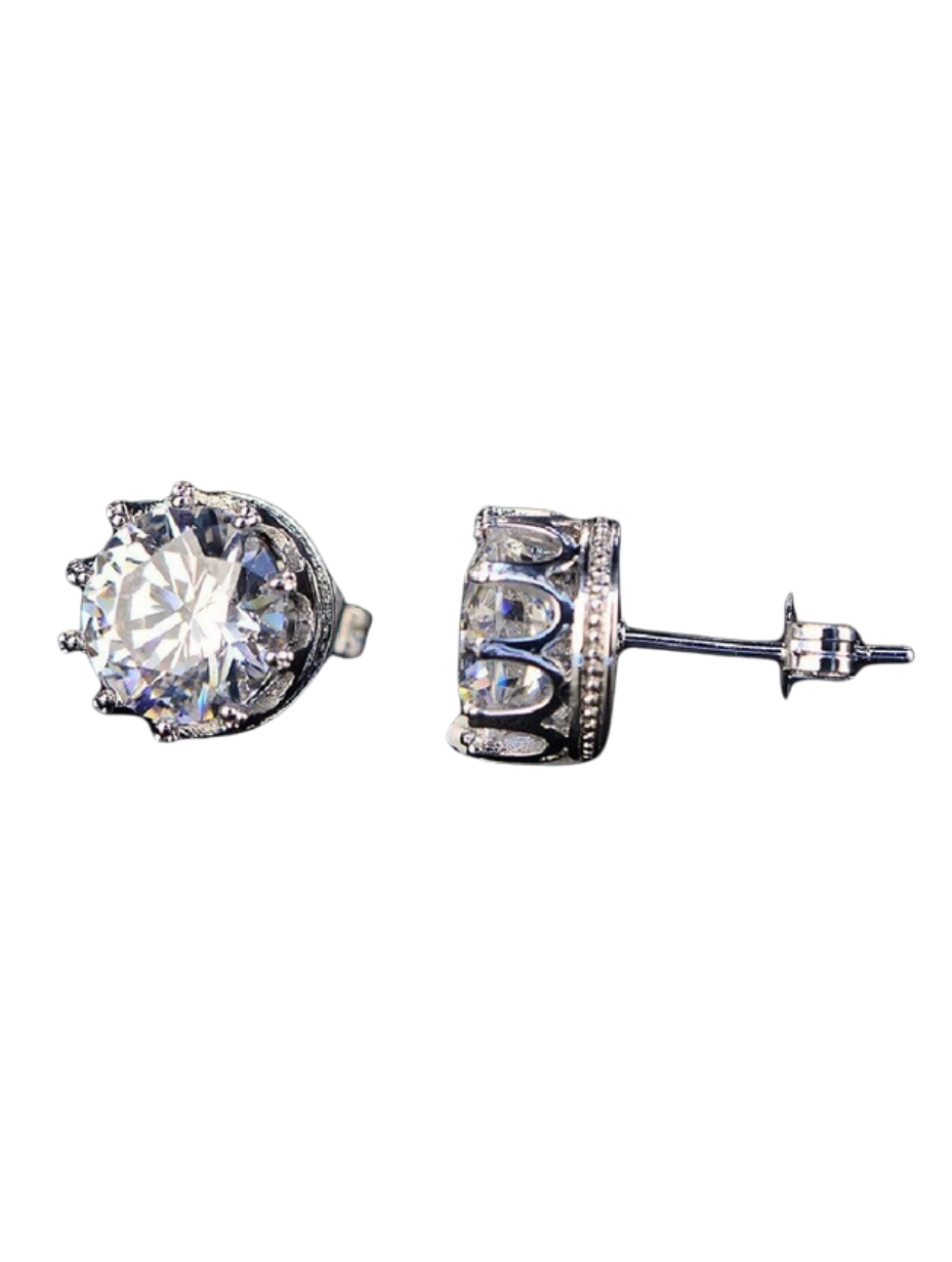 S925 Sterling Silver Crown Stud Earrings | Unisex Elegance