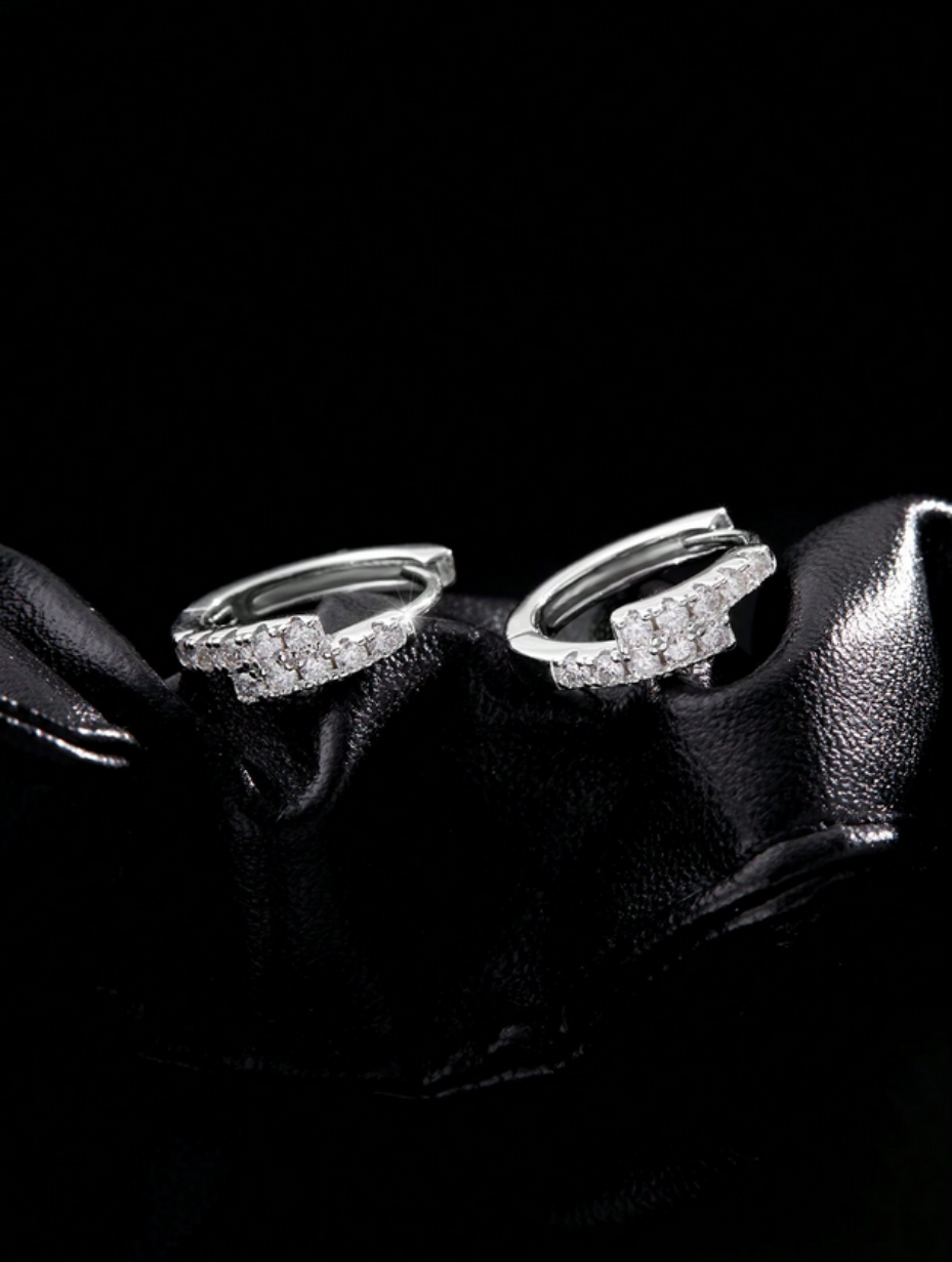 S925 Sterling Silver Moissanite Hoop Earrings | Double Row Design