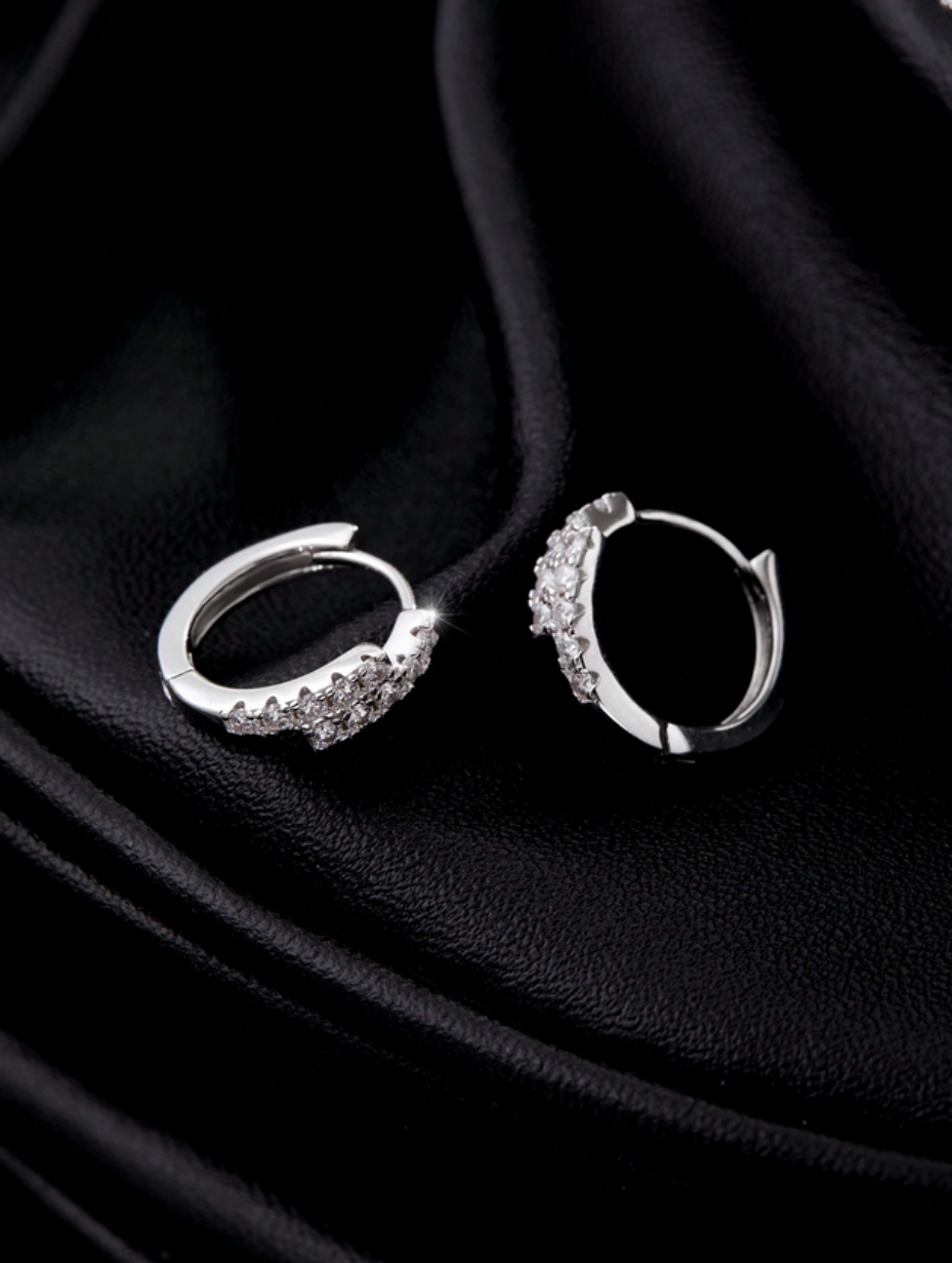 S925 Sterling Silver Moissanite Hoop Earrings | Double Row Design