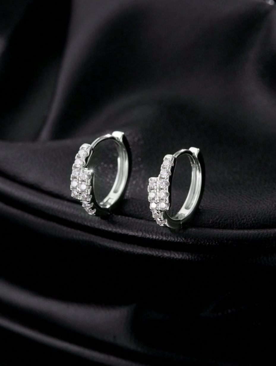 S925 Sterling Silver Moissanite Hoop Earrings | Double Row Design