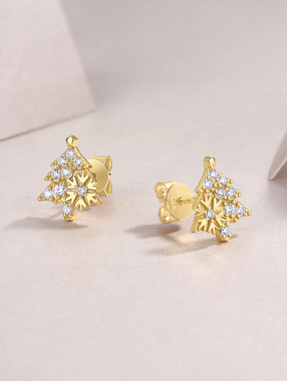 18K Gold Plated Moissanite Earrings | Holiday Elegance