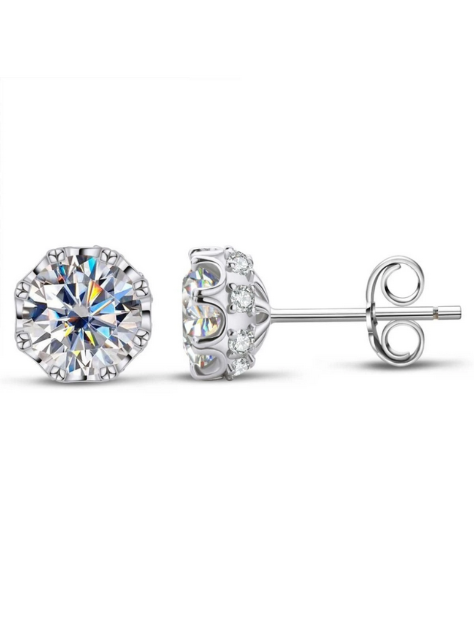 Crown Moissanite Earrings | Sterling Silver Elegance
