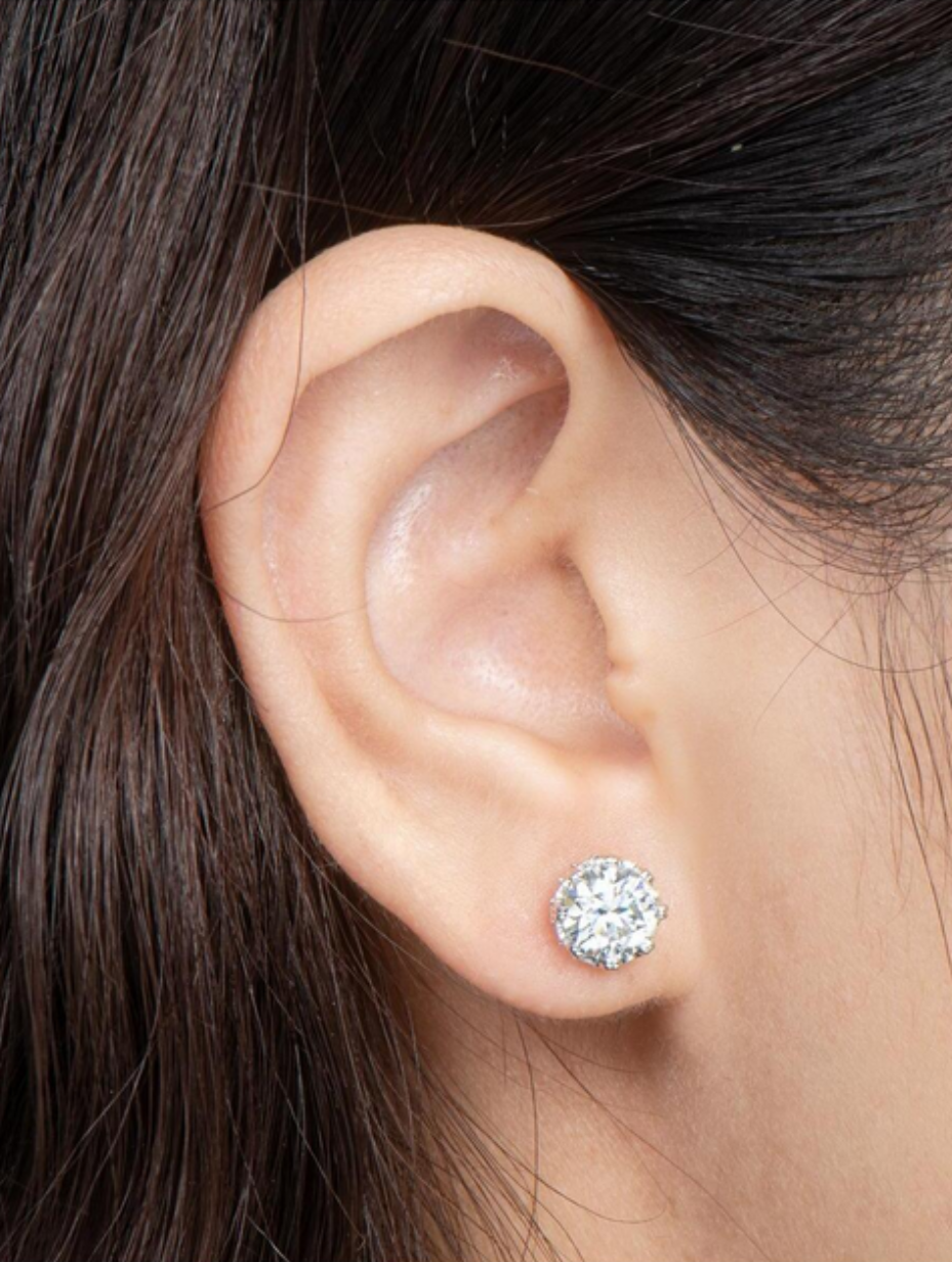 Crown Moissanite Earrings | Sterling Silver Elegance