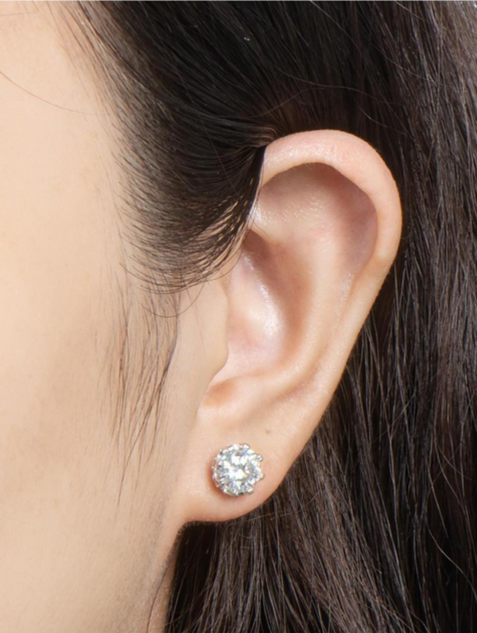 Crown Moissanite Earrings | Sterling Silver Elegance