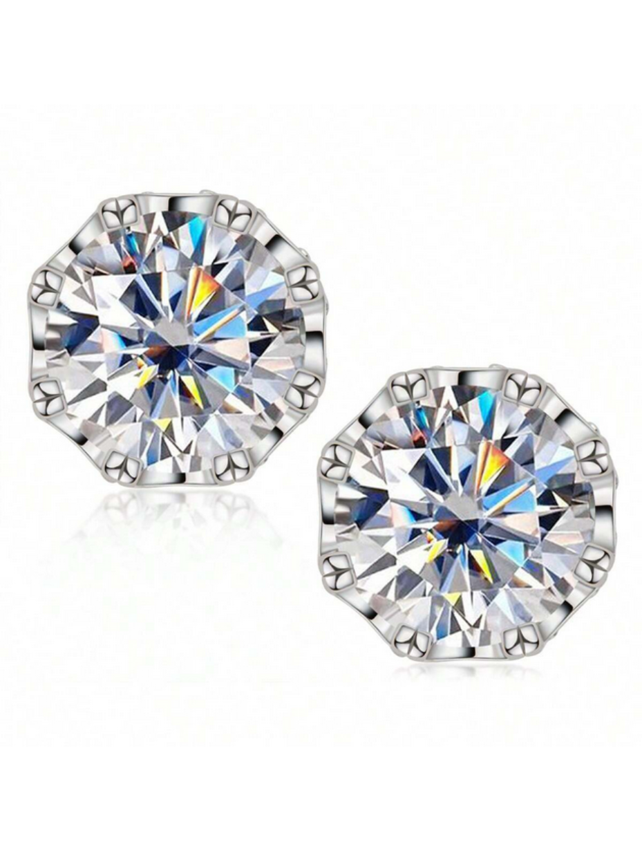 Crown Moissanite Earrings | Sterling Silver Elegance