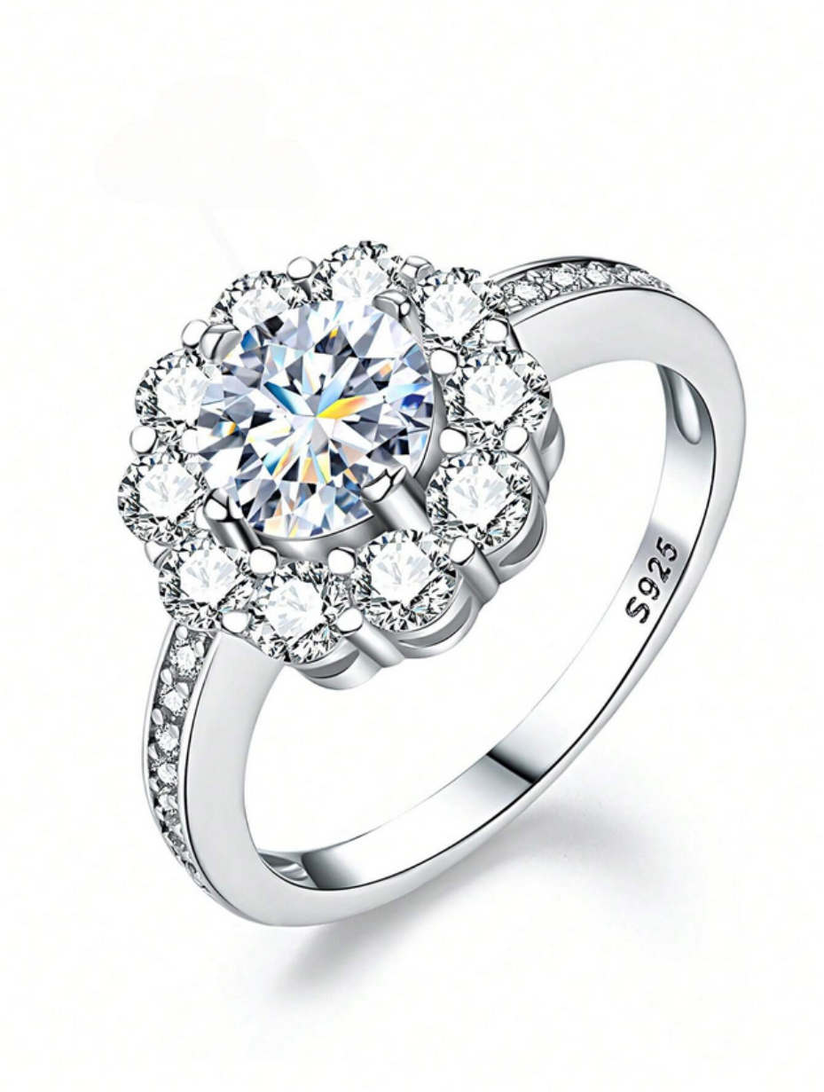 Moissanit Solsikke Ring | Sterling Sølv Elegance
