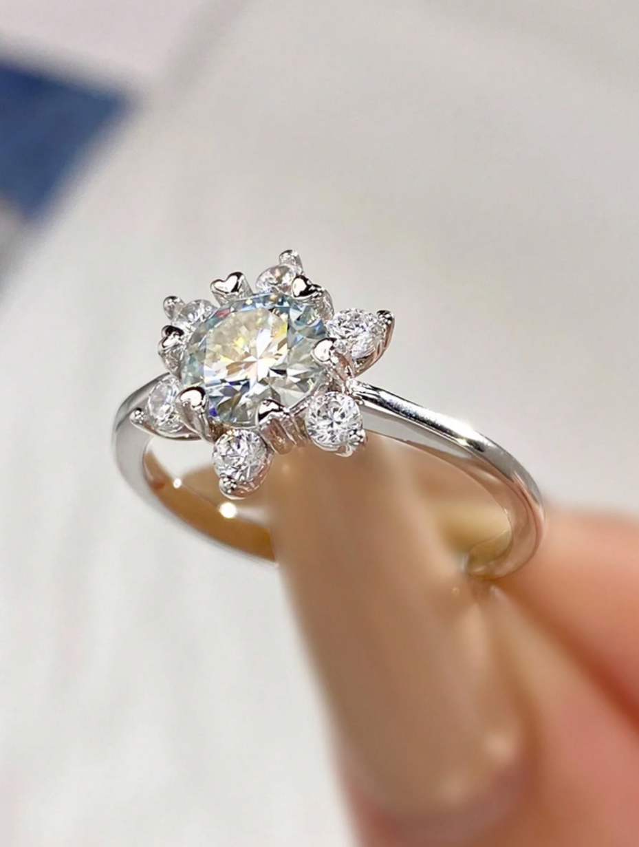 Moissanit Snefnug Ring | Sterling Sølv Skønhed