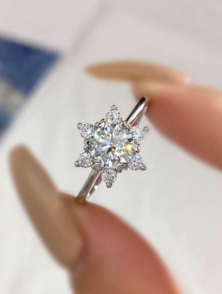 Moissanit Snefnug Ring | Sterling Sølv Skønhed