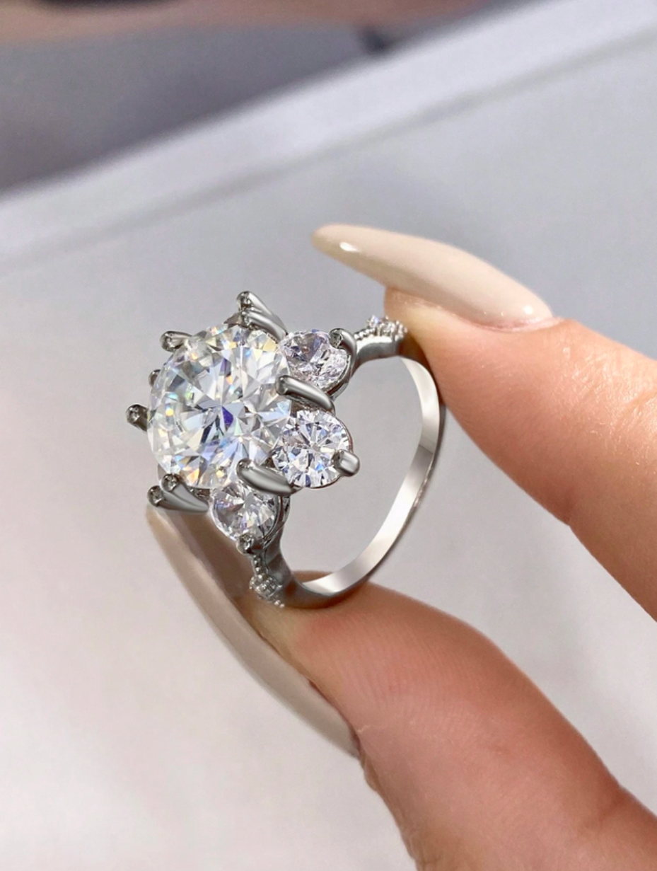 Sunflower Moissanite Ring | Sterling Silver Radiance