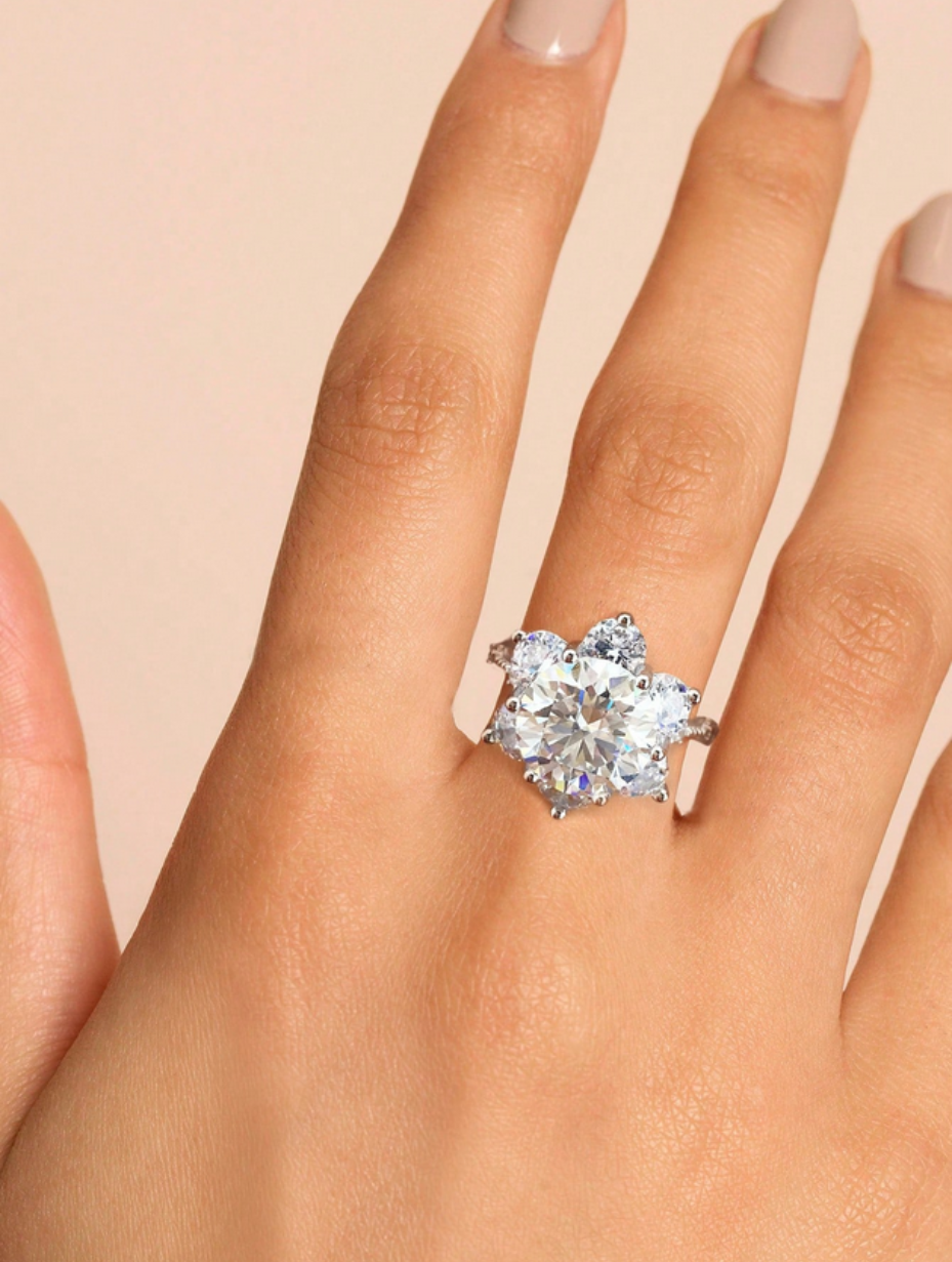 Sunflower Moissanite Ring | Sterling Silver Radiance