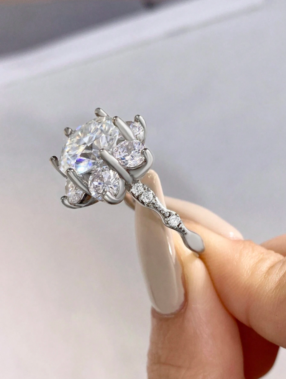 Sunflower Moissanite Ring | Sterling Silver Radiance