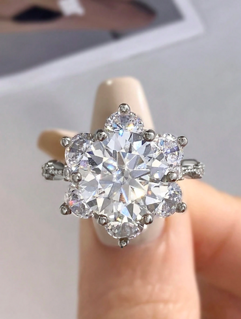 Sunflower Moissanite Ring | Sterling Silver Radiance