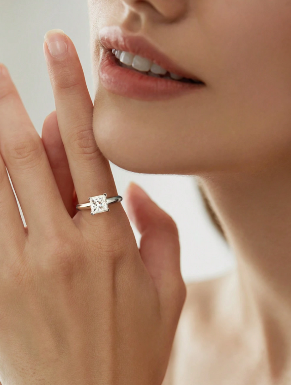 Prinsesse Firkantet Moissanit Ring | Sterlingsølv Design