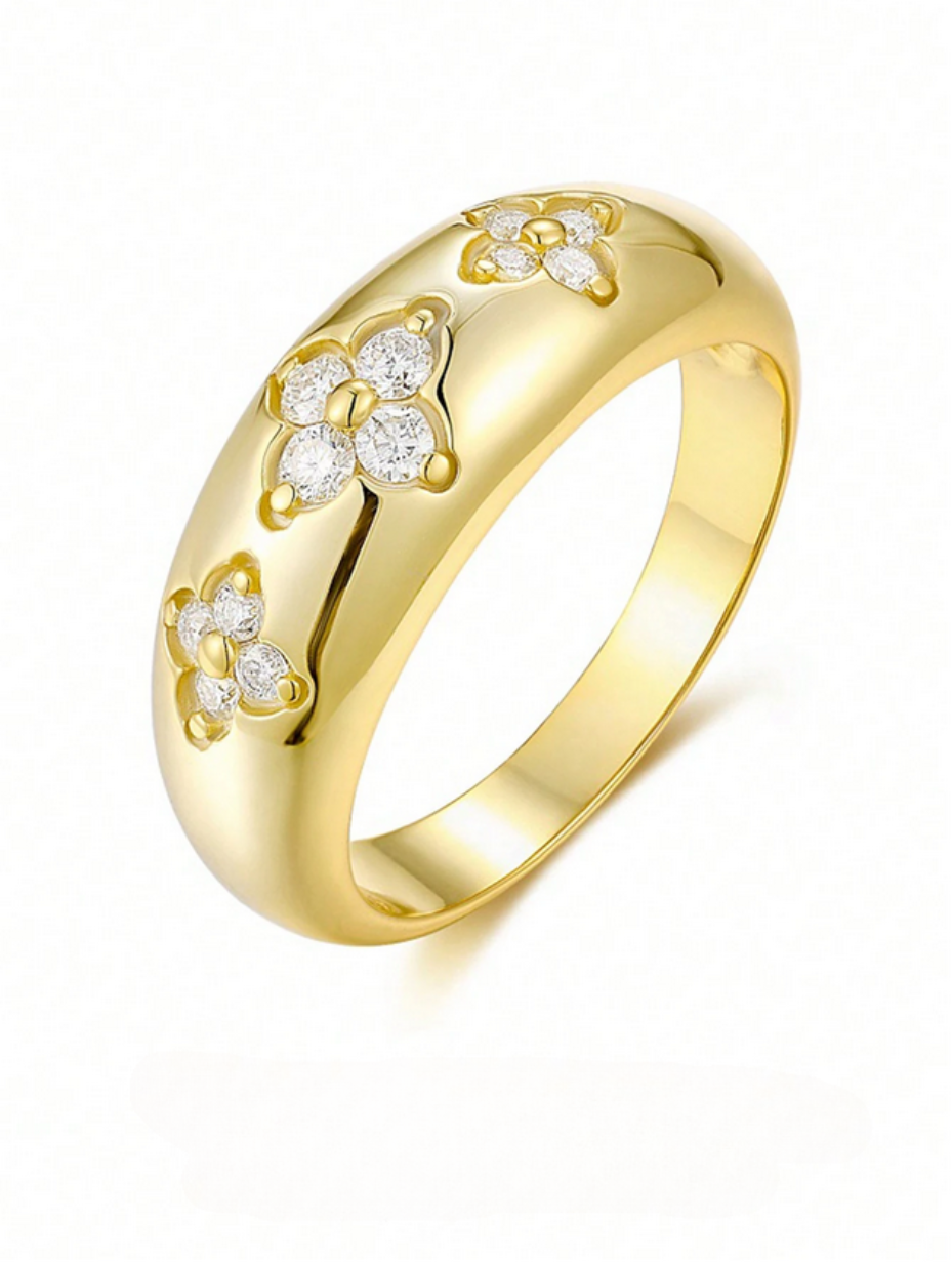 18K Gold Floral Moissanite Ring | Dazzling Elegance