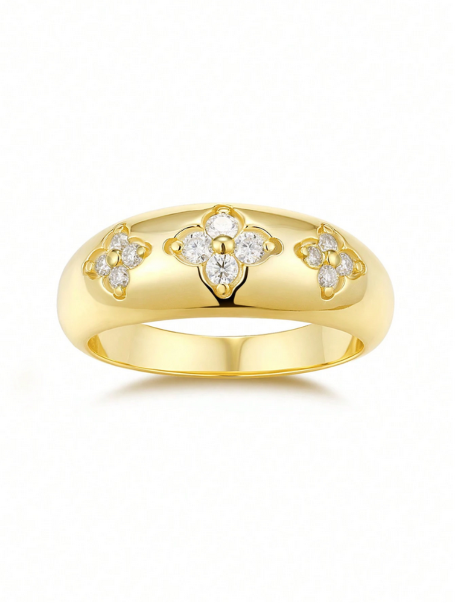 18K Gold Floral Moissanite Ring | Dazzling Elegance