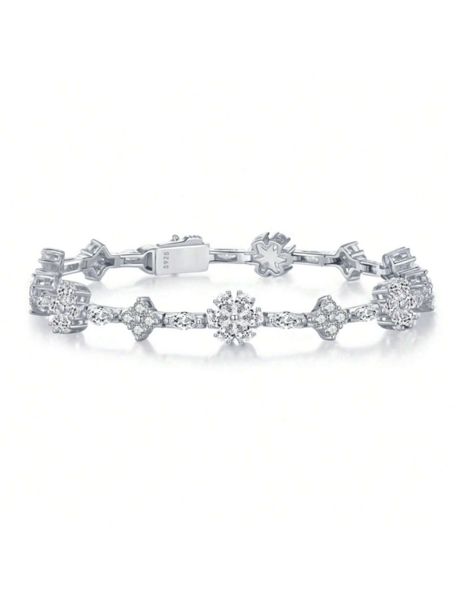 Geometric Moissanite Bracelet | White Gold Elegance
