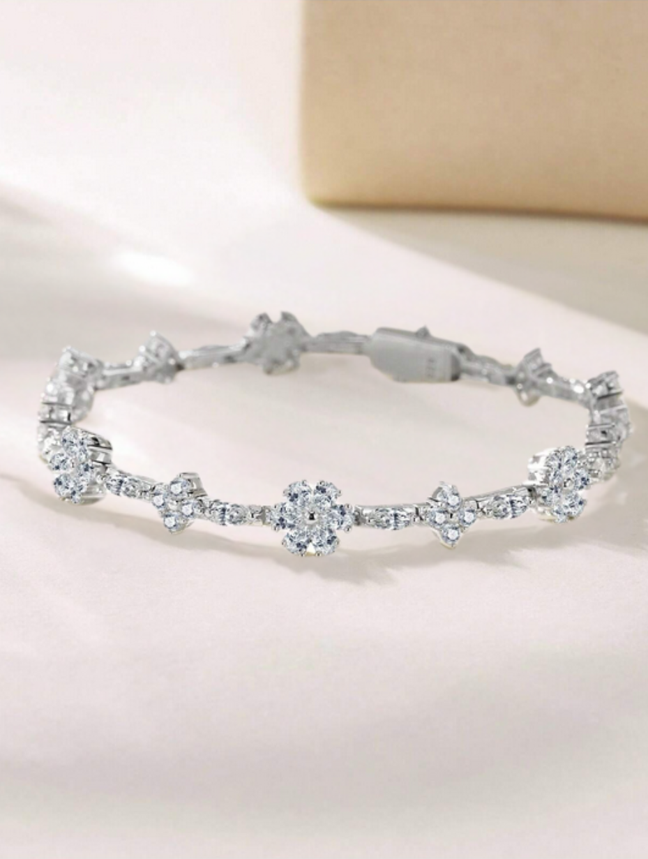 Geometric Moissanite Bracelet | White Gold Elegance