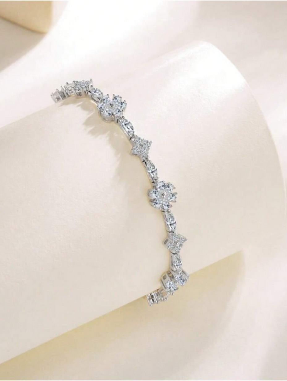 Geometric Moissanite Bracelet | White Gold Elegance