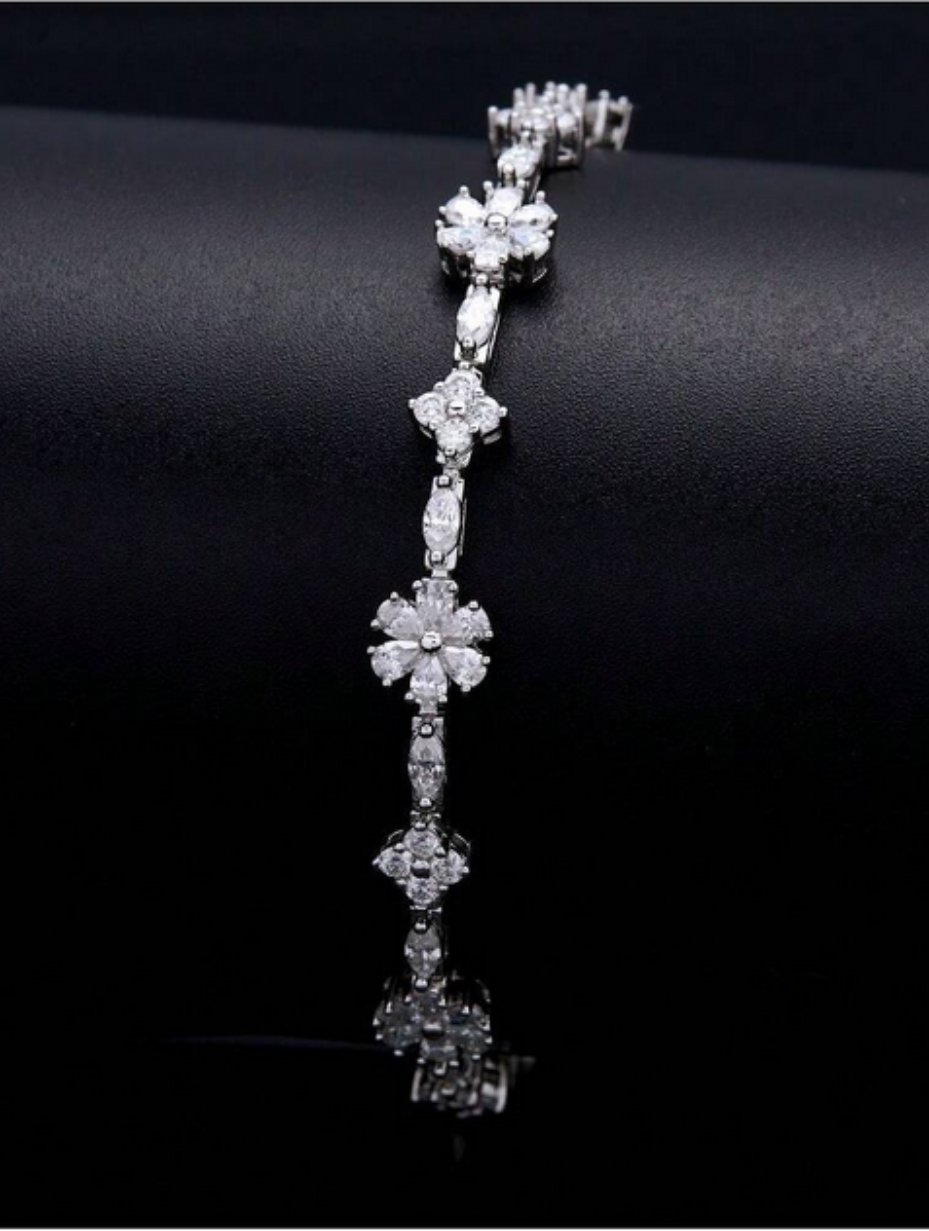 Geometric Moissanite Bracelet | White Gold Elegance